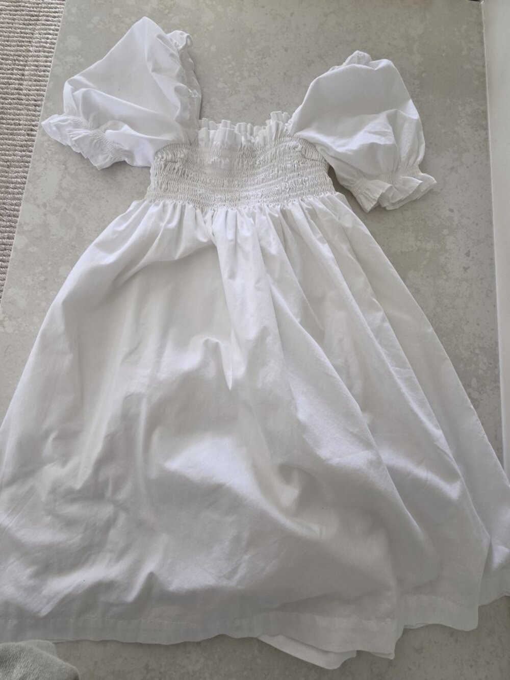 Abercrombie & Fitch Smocked Babydoll Mini Dress WHITE XS Pockets - Picture 8 of 11